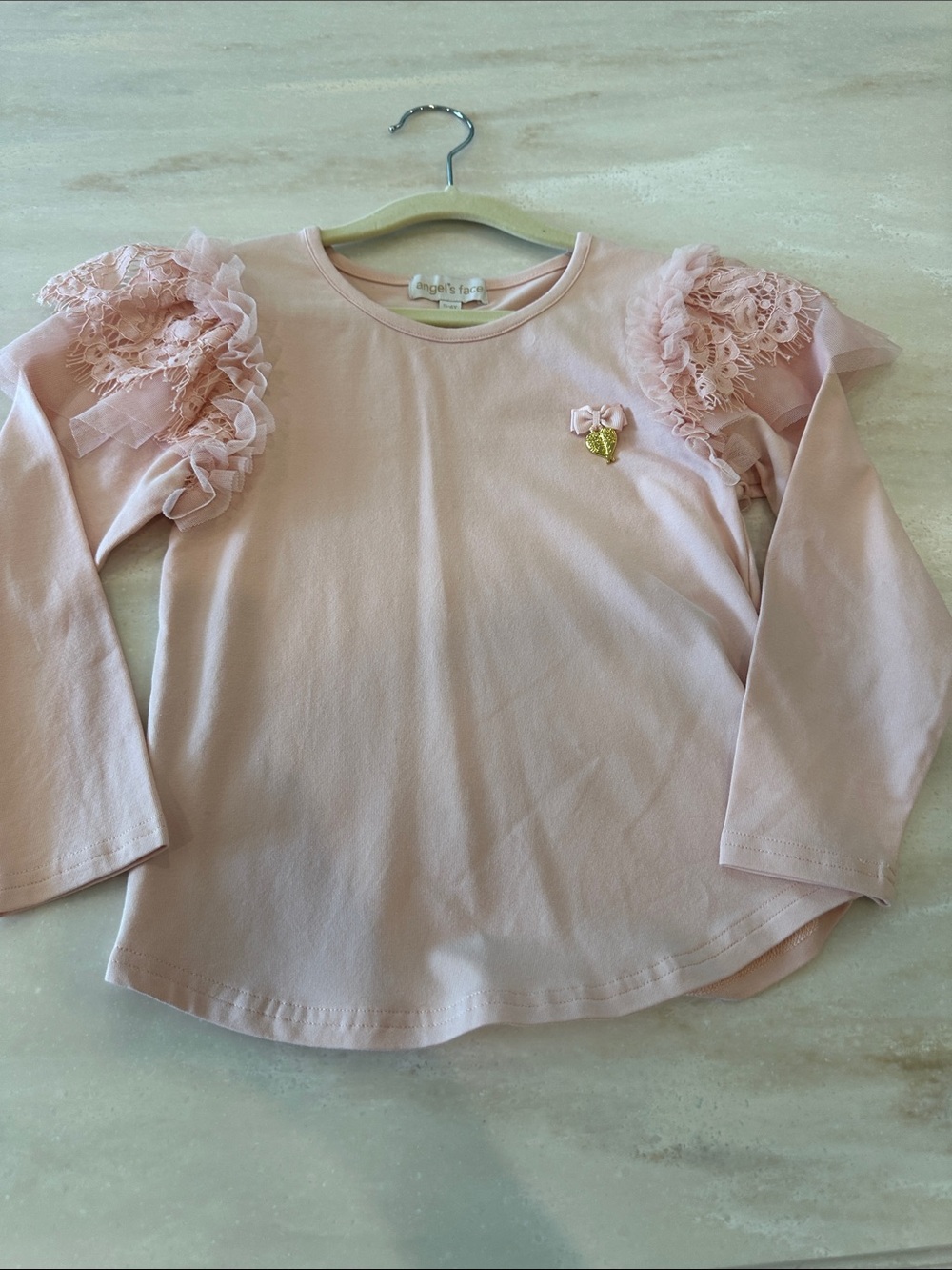 Girls' Pink Long-Sleeve Ruffle Shoulder Top